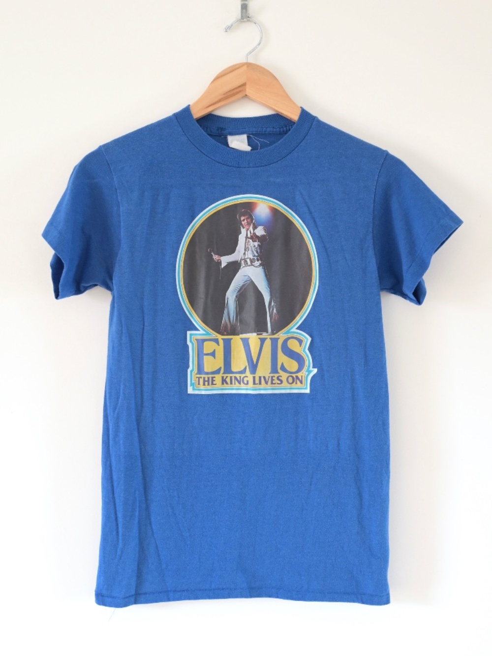 1977 Elvis The King Lives On Blue T Shirt Size M | Made in USA